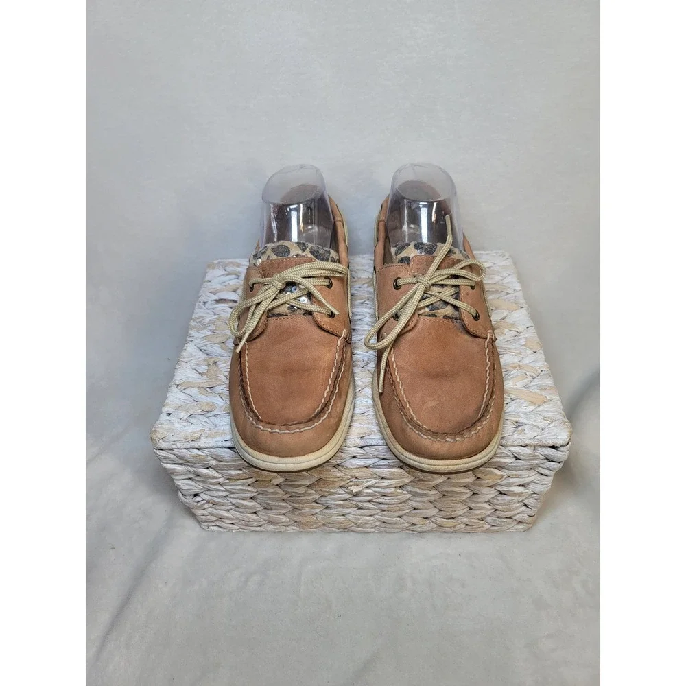 Sperry Top Sider Coastal Nautical Preppy Loafers Boat Shoe Animal Print Size 8.5